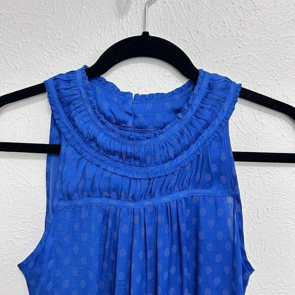 Anthropologie Maeve Royal Blue Clovis Pleated Dot Top Sleeveless Blouse Size 0 - Picture 3 of 12